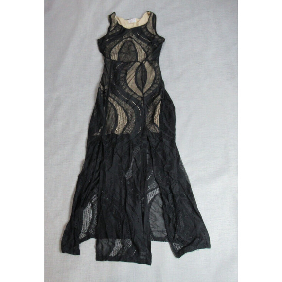 Touche Dress Women M Black Goth Sleeveless Lace Crochet Maxi Witchy Vamp Evening - Picture 1 of 11
